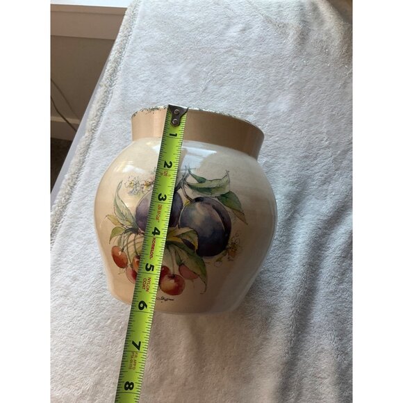 Vintage Casey Pottery Signed Vase Jar Fruit Plums and Cherries Handmade USA 6"x5 - Picture 8 of 11